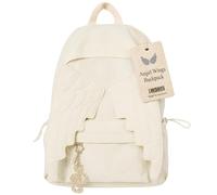 Generico Kawaii Angel Wings Backpack, Cute y2k Angel Backpack with Exclusive Moon Charm Lightweight and Durable (Beige)