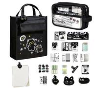 Generico Kawaii Schreibwarenset | Schwarze Katze Organizer - Set, Großraum
