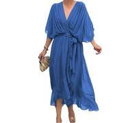 Generico Keepholdon Dress, Keepholdon Stylish And Elegant V-Neck Maxi Dress, High Waist Irregular Chiffon Summer Dresses for Daily Wear (Blue,S)