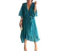 Generico Keepholdon Dress, Keepholdon Stylish And Elegant V-Neck Maxi Dress, High Waist, Irregular, Loose Design, for Daily Wear (Lack Blue,XL)