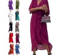 Generico Keepholdon Dress, Stylish And Elegant V-Neck Maxi Dress, Women High Waist Loose Chiffon Dresses for Summer (Purple Red,XL)