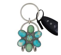 Generico Keychain di fiori turchesi con pinze | Anello bohémien con clip di metallo | Ciondolo decorativo per borsa, zaino, viaggio, casa, scuola o jeans | Accessorio elegante e pratico