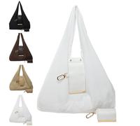 Generico Keychain Tote Bag, Compact & Foldable Vegan Leather Bag with Key Ring, Expands into Spacious Shopping Tote (one size,White)