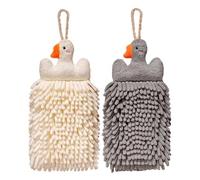 Generico Kids Hand Towels - 2PCS 26×14cm Soft Chenille Goose Shape Cute Puff Decorative Microfiber Coral Fleece Absorbent Towels With Hanging Loop For Bath Kitchen Home Dog Cat Wiping