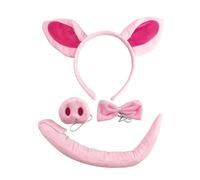 Generico Kids Pig Costume, Plush Animal Dress-Up, Soft Bow Tie Headband, Pig Ears Nose Tail Set for Children, Halloween, Birthday Parties Pretend Play, Girls Age 3-14, Pink, 4-Pieces, 120g