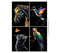 Generico Kids Scratch Paper, Handmade Glitter Scratchboard Art Set of 4, 8.27x5.91 Inches Safe & Fun Creative Crafts, Coloring Drawing Craft for Landscape And Animal Artwork to Men, Women