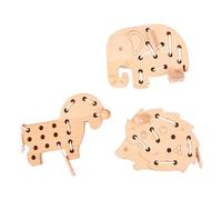 Generico Kids Threading Toy, Wooden Lace Block Puzzle Set, Educational Lacing Shapes, Fine Motor Skill Builder, Smooth Wood, Set of 3 with Ropes, for Toddler Active Learning Learning And Play