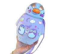 Generico Kids Water Bottle, 51oz Leak-Proof Penguin-Shaped Travel Coffee Mug - One-Click-Open Sports Water Bottle with Straps for Most Sports & Spout Cover for Outdoor Activities.