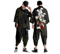 Generico Kimono da uomo cardigan leggero casual sette maniche aperto davanti cappotto Outwear,Giapponese Kimono Uomo,Tradizionale, Da Samurai, Accappatoio Corto,Con Stampa Colorata,per Corsa