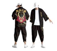 Generico Kimono Uomo Giapponese Set Ninja Samurai Giapponese Tuta Uomo Cotone Harajuku Anime Robe Cinese Stampato Vestiti Cardigan Pantaloni Harem Pigiama Abbigliamento Vapore Maniche Corte