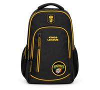Generico Kings League Zaino per Scuola e Tempo Libero con Patch Team, Nero con Tasche Multiple, Zaino Sportivo per Bambini e Ragazzi con Dettagli Gialli e Patch Decorative, 43 x 32 x 18 cm