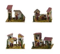 Generico Kit 4 Casette Presepe Casolare della Borgata Media Misura 13x8x h.10 cm Box Set assortite Napoletano Casine da Decorare con tegole in Legno per Montagne pastori