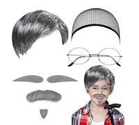 Generico Kit Albert Einstein, Grigio Parrucca Calvo Pelata Baffi Finta Sopracciglio Occhiali, Parrucca da Scienziato, Costumi da Professore Pazzo per Halloween Carnevale Cosplay Festa Bello