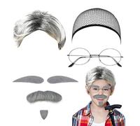 Generico Kit Albert Einstein, Grigio Parrucca Calvo Pelata Baffi Finta Sopracciglio Occhiali, Parrucca da Scienziato, Costumi da Professore Pazzo per Halloween Carnevale Cosplay Festa Bello