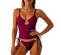 Generico Kit bikini push up donna con silhouette alta e lacci regolabili, inserti metallici, due pezzi caratterizzati da scollo V e coulisse laterale, tuta mare che modella le forme sulla spiaggia