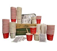 Generico Kit Caffè Bio 450 Pezzi: 150 Bicchierini Carta 75 ml, 150 Palette Legno, 150 Bustine Zucchero - Made in Italy