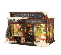 Generico Kit Casa Bambole Miniatura Fai da Te con Mobili LED in Legno Miniature da Costruire with Dust Cover