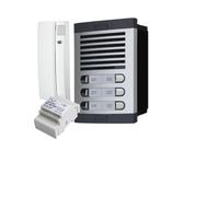 generico Kit Citofonico - 2 Fili, Installazione Facile, per Condomini Fino a 6 Abitazioni, Completo di Pulsantiera, Scatola, Alimentatore DIN 12Vac/1A e 6 Cornette
