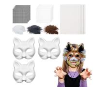 Generico Kit Copri Faccia Gatto - Maschera Gattino Bianca Da Dipingere Con Rete Per Halloween | Costumi e Gioco di Ruolo per Donne Uomini Bambini Adulti