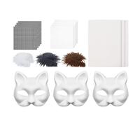Generico Kit Copri Faccia Gatto | Maschera Gattino Bianca Da Dipingere Con Rete Per Halloween,Costumi e Gioco di Ruolo per Donne Uomini Bambini Adulti