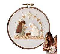 Generico Kit de broderie Nativité - Ensemble complet avec tissu, fils et cercle en bois | Décoration artisanale à faire soi-même | Activité manuelle relaxante pour adultes, débutants