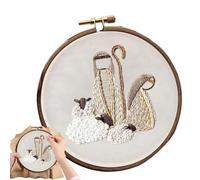 Generico Kit de broderie Nativité - Ensemble complet avec tissu, fils et cercle en bois | Décoration artisanale à faire soi-même | Activité manuelle relaxante pour adultes, débutants
