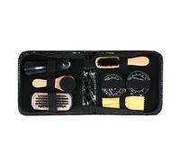 Generico Kit di cura per lucidatura scarpe da 8 pezzi con cerotto nero e neutro panno spazzole manico in legno stivali sneakers custodia viaggio zip