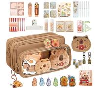 Generico Kit di custodia a Capybara, set di articoli di cartoleria Capybara, organizzatore del porta della scatola a penna da cartone animato a 10 strati con adesivi, nota appiccicosa, spille, penna