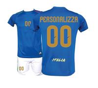Generico Kit Maglia Italia Calcio da Personalizzare e Pantaloncino, Blu con Stampe in Oro, Replica Maglietta Nazionale Italiana, Taglie da Bambino