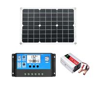Generico Kit pannello solare - Centrale elettrica portatile con pannello solare da 300 W | Per camper fuori rete con batteria e inverter, regolatore di carica 30A, inverter