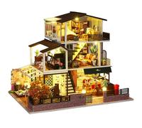 Generico Kit per Casa delle Bambole Fai da Te Mobili in Legno in Miniatura con Grande Modello di Cortile Giapponese LED E Carillon Miniature da Costruire Romantic European Villa