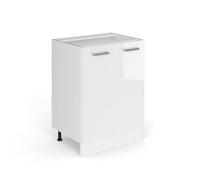 Generico Kitchen Base Cabinet, Gloss White/White, 60 cm without Worktop