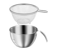 Generico Kitchen Colander & Mixing Bowl Set - 5.7 Inches Stainless Steel Bowl Food Strainer | Rice Washing Bowls, Washing Bowls With Strainer, Mixing Baskets With Handle,for Handle, Meal Prep, Salad,