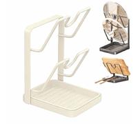 Generico Kitchen Pot Lid Storage Rack & Spoon Rest,Countertop Pot Lid Organizer with Removable Drip Tray,Pots Lids Holder While Cooking,Storage Stand for Cutting Boards,Ladles,Spatulas (White-A)