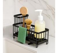 Generico Kitchen Sink Organizer with Draining Tray - Kitchen Sink Caddy Sponge Tray Brush Holder - Rotating Spout kitchenaid for Organization and Bathroom Accessories, Black, 23 x 29.3 x 15.8 Cm