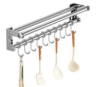 Generico Kitchen Utensil Rack Wall Mount | Effortless Care Stainless Steel Cutter Organizer With Hooks | Sturdy Material No Drilling Kitchen Rail Quiick Installation For Spatula Spoon, Pots And Pans