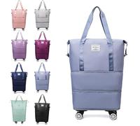 Generico Klarson Expandable Bag with Wheels, Collapsible Luggage With Wheels, Foldable Suitcase without Handle, Lightweight Durable Rolling Duffle Bag with Wheel (Blue)