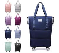 Generico Klarson Expandable Bag with Wheels, Collapsible Luggage With Wheels, Foldable Suitcase without Handle, Lightweight Durable Rolling Duffle Bag with Wheel (Navy Blue)