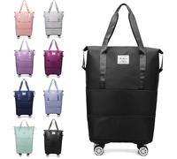 Generico Klarson Expandable Bag with Wheels, Collapsible Luggage With Wheels, Foldable Suitcase without Handle, Lightweight Durable Rolling Duffle Bag with Wheel (Black)