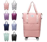 Generico Klarson Expandable Bag with Wheels, Collapsible Luggage With Wheels, Foldable Suitcase without Handle, Lightweight Durable Rolling Duffle Bag with Wheel (Pink)