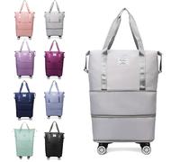 Generico Klarson Expandable Bag with Wheels, Collapsible Luggage With Wheels, Foldable Suitcase without Handle, Lightweight Durable Rolling Duffle Bag with Wheel (Grey)