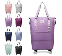 Generico Klarson Expandable Bag with Wheels, Collapsible Luggage With Wheels, Foldable Suitcase without Handle, Lightweight Durable Rolling Duffle Bag with Wheel (Light Purple)