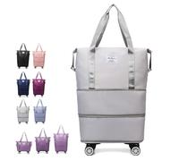 Generico Klarson Expandable Bag with Wheels, Collapsible Luggage with Wheels, Three-Layer Expandable, Waterproof Lightweight Durable (one size,Gray)