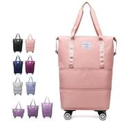 Generico Klarson Expandable Bag with Wheels, Collapsible Luggage with Wheels, Three-Layer Expandable, Waterproof Lightweight Durable (one size,Pink)