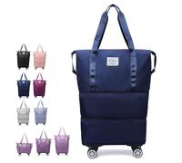 Generico Klarson Expandable Bag with Wheels, Collapsible Luggage with Wheels, Three-Layer Expandable, Waterproof Lightweight Durable (one size,Navy)
