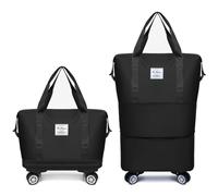 Generico Klarson Expandable Bag With Wheels, Expandable Bag with Wheels, Collapsible Luggage with Wheels without Handle (Black)