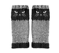 Generico Knit Fingerless Gloves - Warm Open Finger Mittens | Knit Crochet Thumbhole Arm Warmers | Cat Embroidery Gloves | Cat Lovers Women Girls Ladies Mothers Daily Commute Outdoor Activities Travel