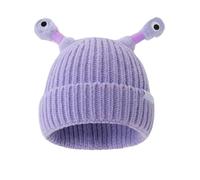 Generico Knitted Beanie,Cute Little Monster LED Knit Beanie Hat,Glowing Little Monster Knit Hat with Eyes, Retractable Tentacles Beanie (Purple)