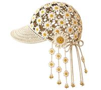 Generico Knitted Sunflower Hollow-out Baseball cap, Women Handmade Boho Flower Hat with Decorative Tassels, for Travel Outdoor
