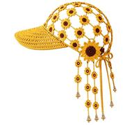 Generico Knitted Sunflower Hollow-out Baseball cap, Women Handmade Boho Flower Hat with Decorative Tassels, for Travel Outdoor